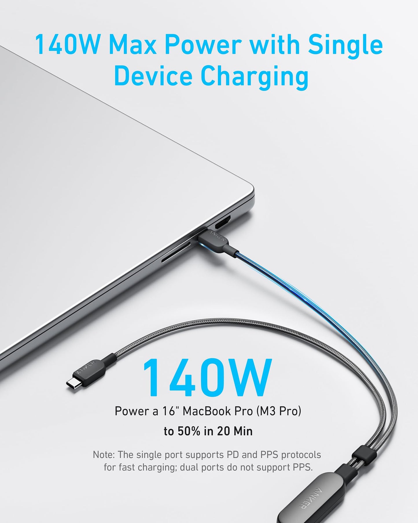 Anker 2-in-1 USB-C to USB-C Cable: Fast 140W Charging & Data Transfer