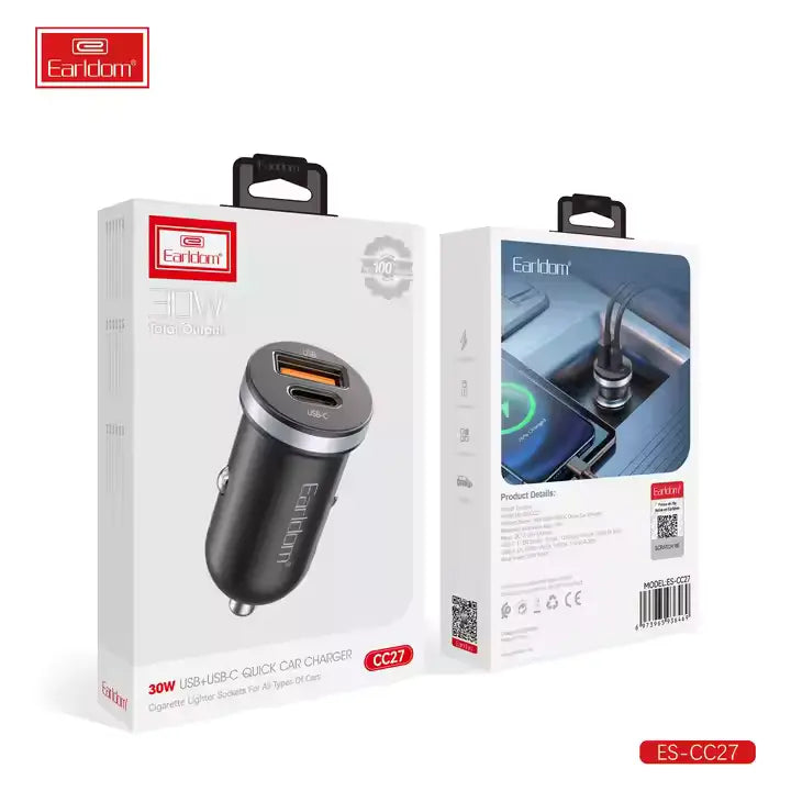 Earldom ES-CC27 30W USB‑C Car Charger Fast Power Delivery