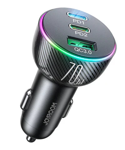 Joyroom 70W Triple-Port Car Charger with Dual PD and USB-A