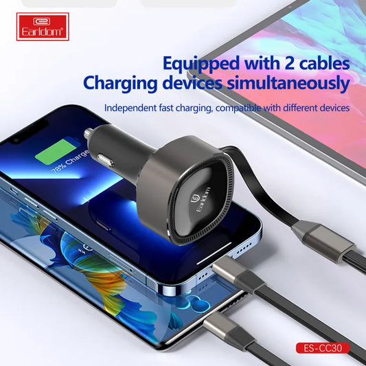 Earldom 30W Retractable USB‑C Car Charger with Fast Charging