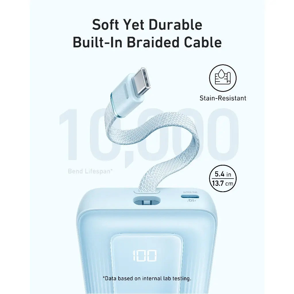 Anker Zolo 10000mAh 30W Power Bank with Built-in USB-C Cable