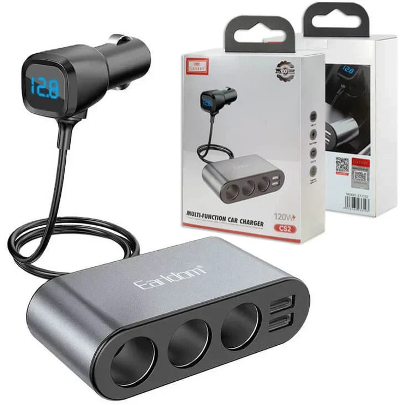 Earldom 120W Dual USB Car Charger with 4‑in‑1 Socket