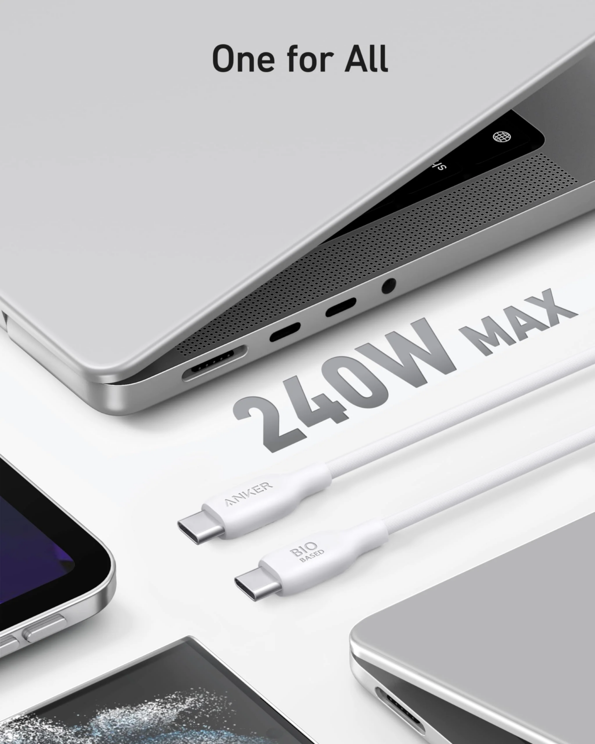 Anker Bio-Based Durable USB-C to USB-C Cable 6ft White High-Speed Charging