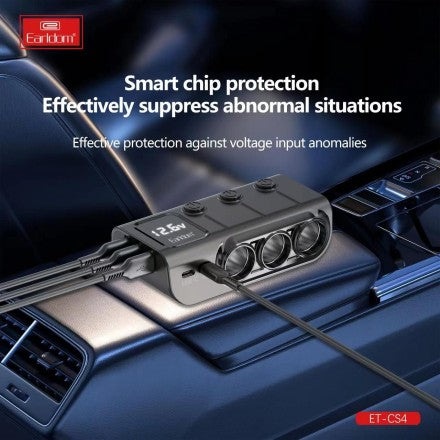 Earldom ES-CS4 3‑Way Cigarette Lighter Charger with Dual Type‑C PD