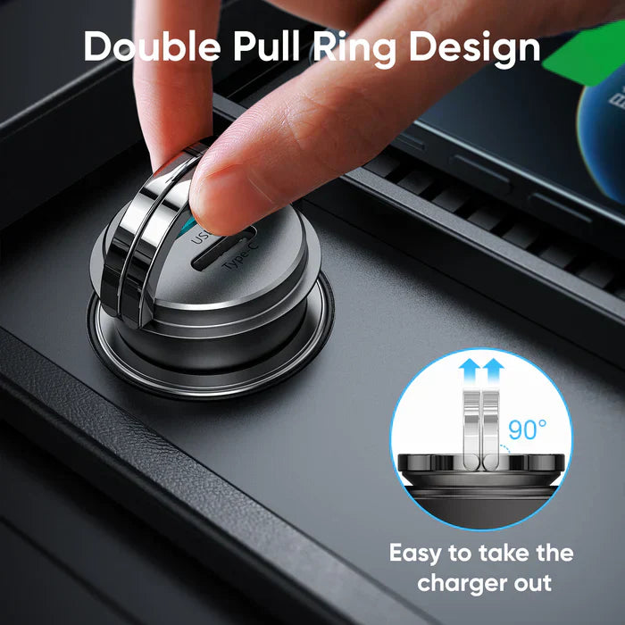 Joyroom C-A35 45W Mini Dual-Port Ring Pull Car Charger Grey