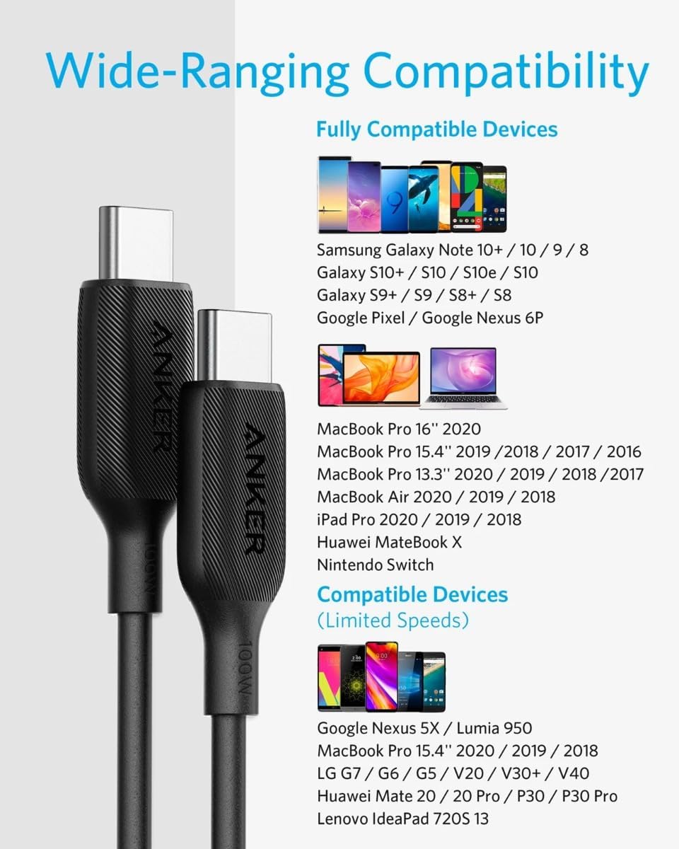 Anker 6ft PowerLine III USB-C to USB-C 2.0 100W Charging Cable