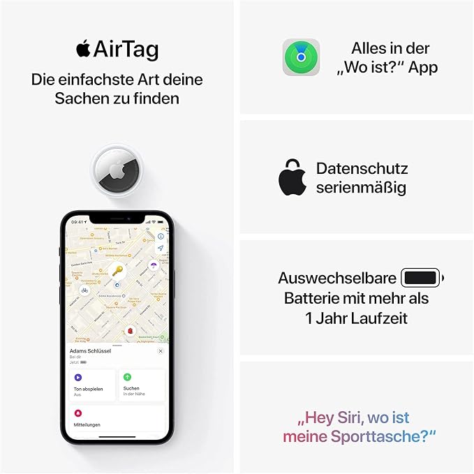 Apple AirTag 4-Pack: Smart Tracking Device for Keys, Bags, and More