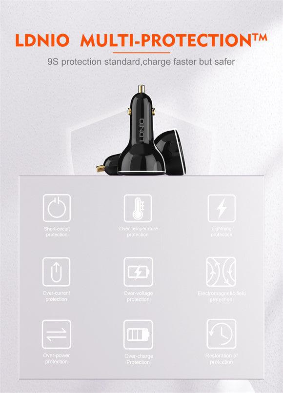 LDNIO 160W Triple USB Super Fast Car Charger Safety