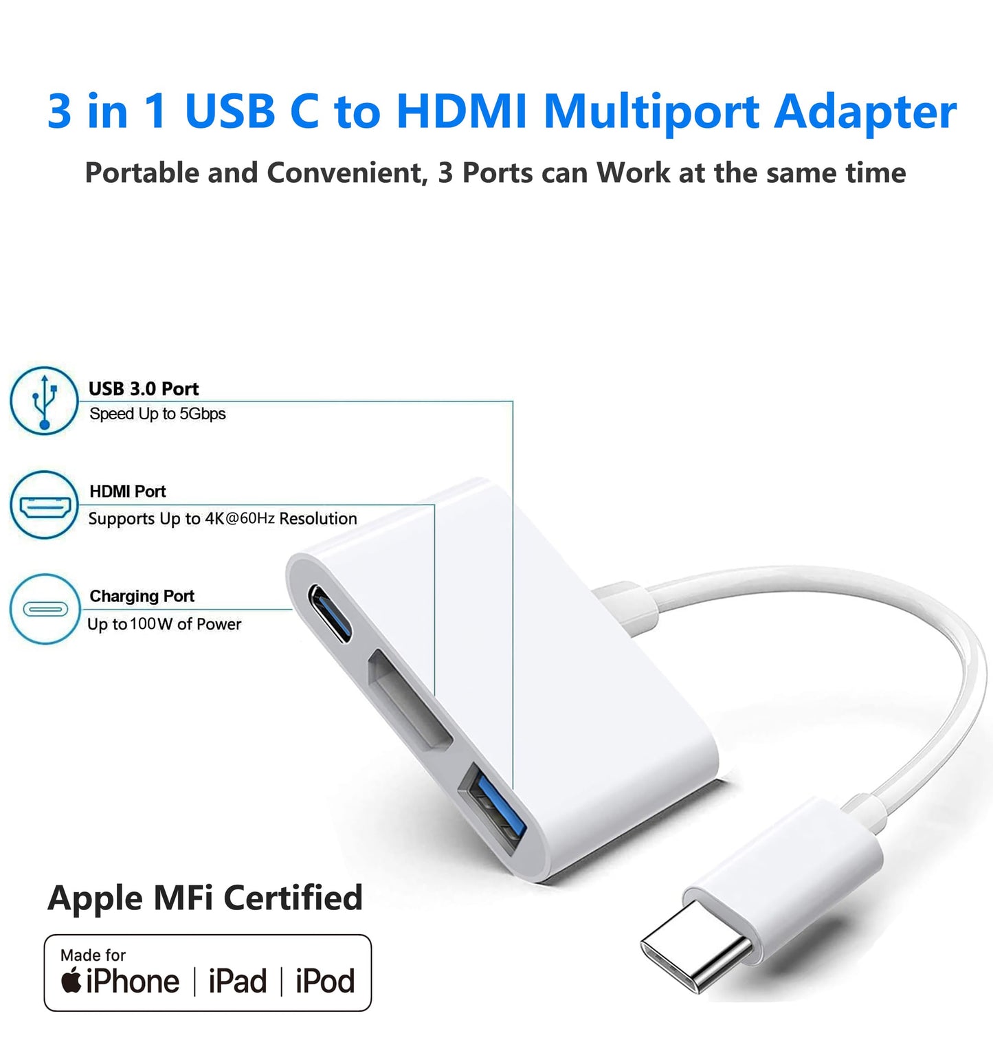 Apple USB-C Digital AV Multiport Adapter: Seamless 4K HDMI, USB-A, and USB-C Charging