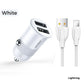 Premium 3.1A Dual USB Car Charger with White Cable ##Earldom##
