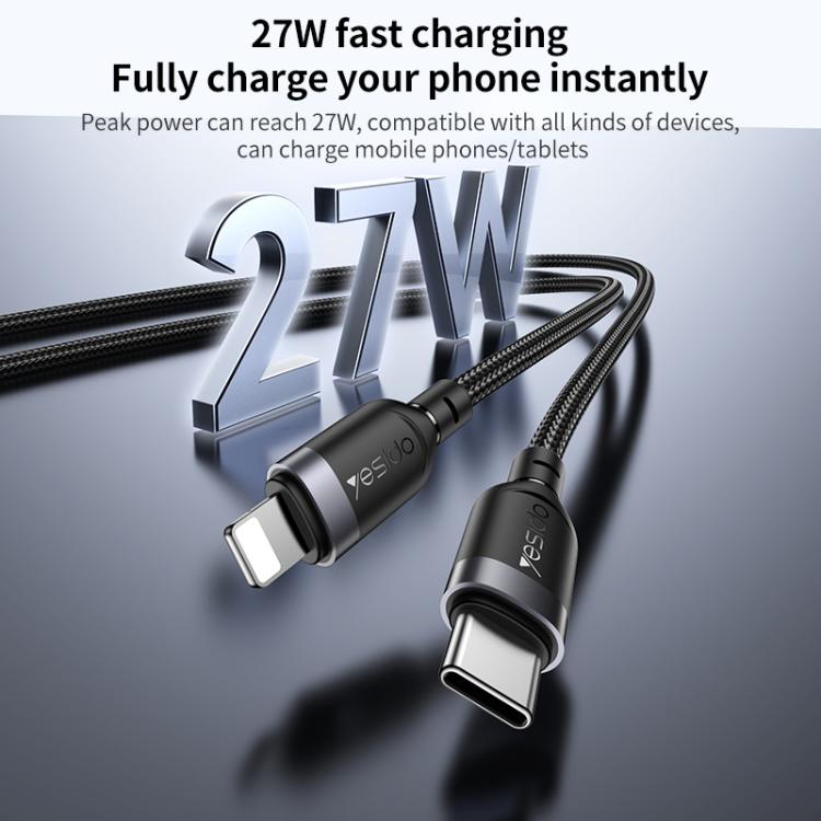 Yesido 27W Type‑C to Lightning Fast Charging Cable 3m Black