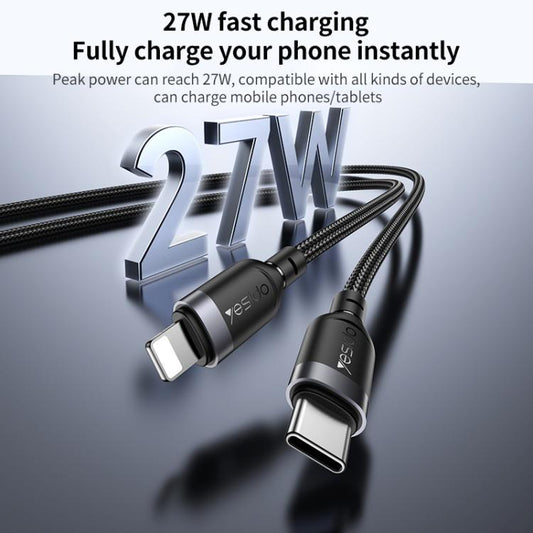 Yesido 27W Type‑C to Lightning Fast Charging Cable 3m Black