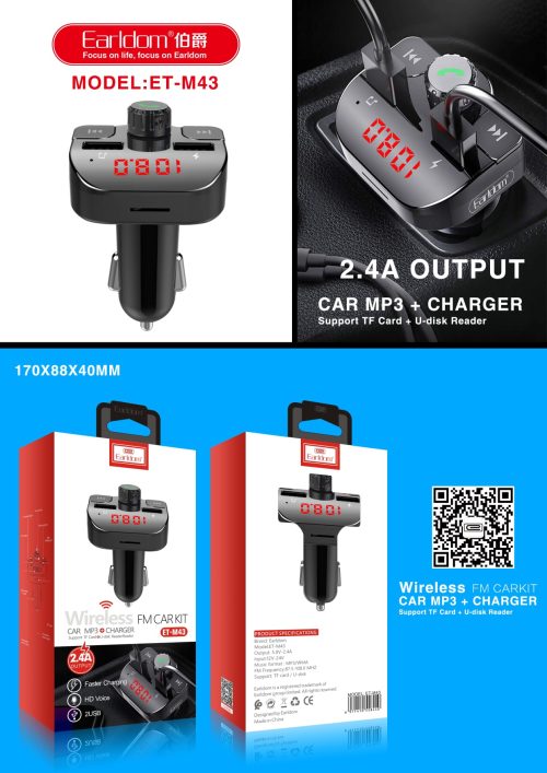 Earldom M43 FM Fast Charging Bluetooth Car Charger Kit