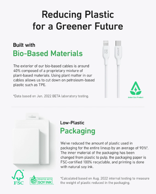 Anker Bio-Based Durable USB-C to Lightning Cable 3ft - Eco-Friendly Fast Charging