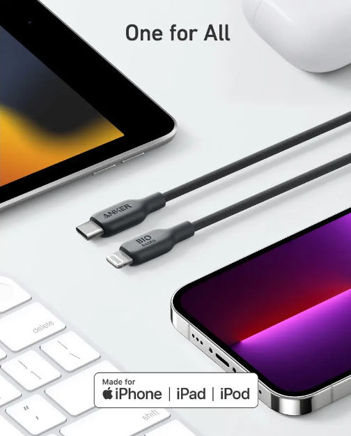 Anker Bio-Based Durable USB-C to Lightning Cable 6ft Black