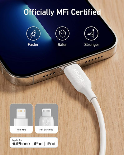 Anker PowerLine III USB to Lightning Cable 6ft Durable White Fast Charging