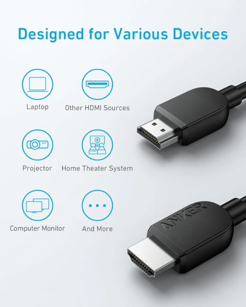 Anker 6ft 8K HDMI Cable: High-Speed, Superior Definition, Gold-Plated Connectors