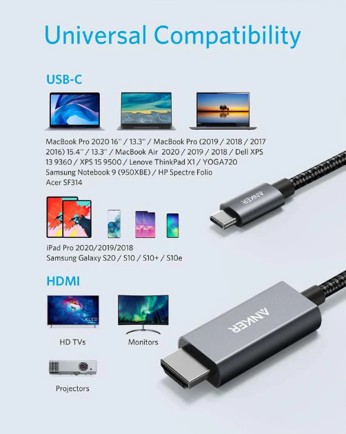 Premium Anker 6ft USB-C to HDMI Cable: 4K 60Hz Video and Audio