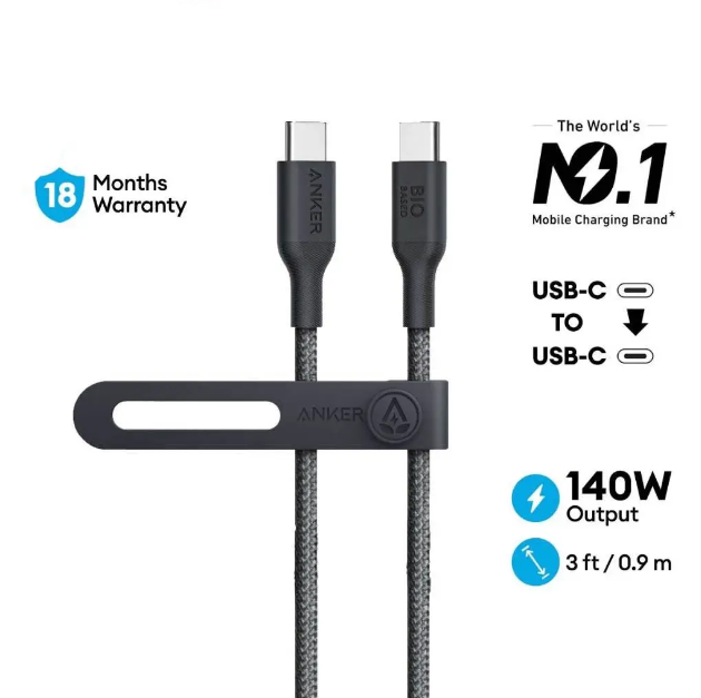 Anker 544 USB-C to USB-C Cable: 140W Bio-Nylon Fast Charging Power Cable