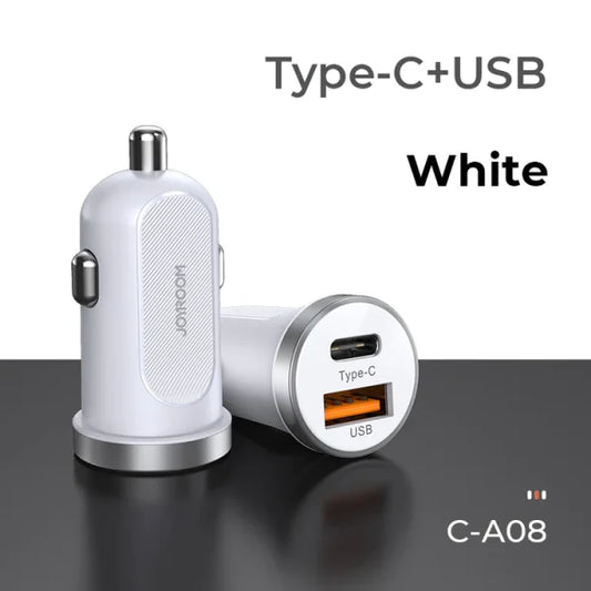 Joyroom Mini Dual-Port 30W Smart Car Charger PD+QC3.0 White
