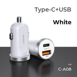 Joyroom Mini Dual-Port 30W Smart Car Charger PD+QC3.0 White