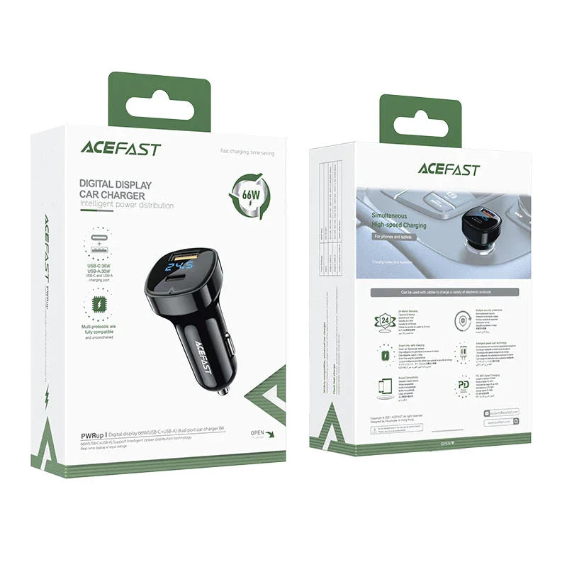 Acefast B4 Dual-Port 66W Car Charger with Zinc Alloy