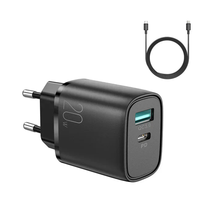 20W Dual-Port Fast Charger with PD3.0 and QC3.0 Support