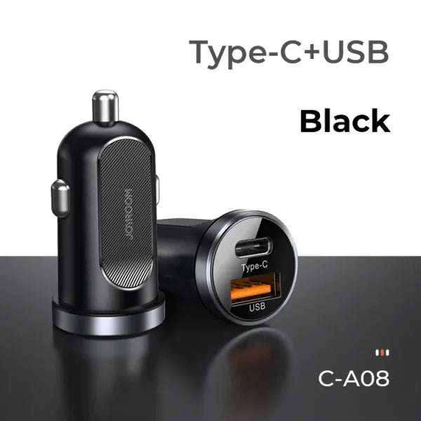 Joyroom Mini Dual-Port 30W Smart Car Charger PD QC3.0 Black