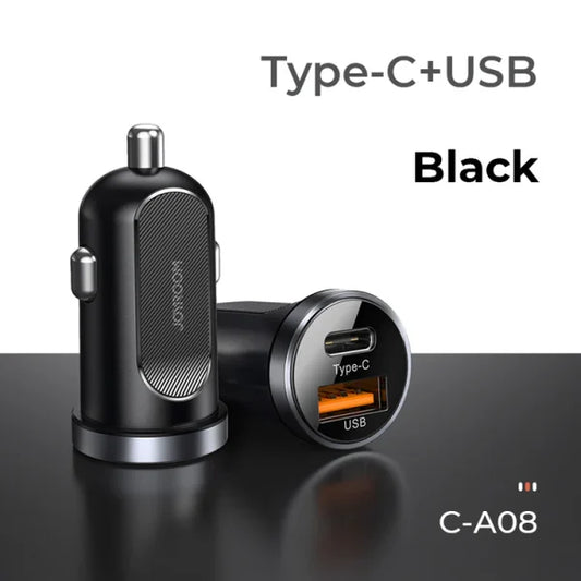 Joyroom Mini Dual-Port 30W Smart Car Charger PD QC3.0 Black
